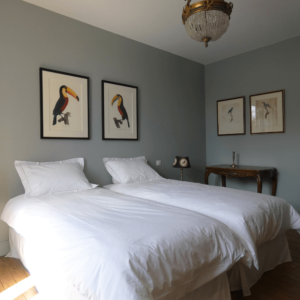 La chambre bleue avec deux lits de 90 x 190.
